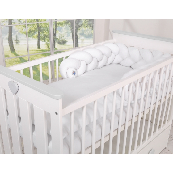 Brided baby cot bumper minky 180cm - white