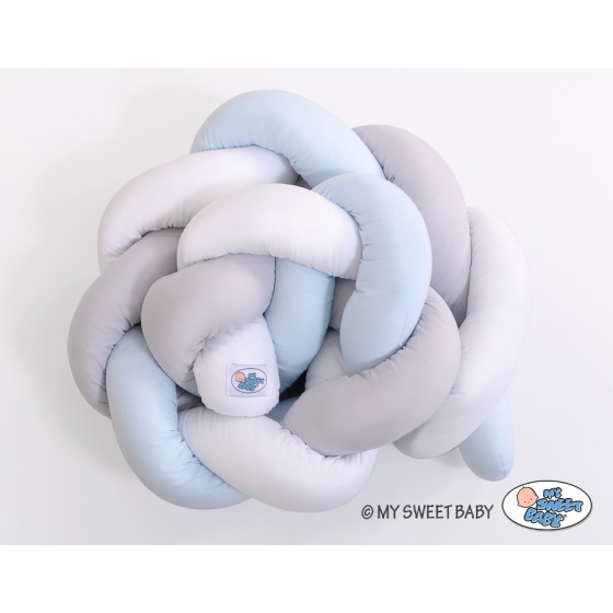 Knotted cot bumper- white-gray-blue
