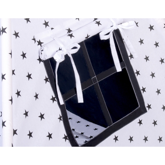 MEGA SET: Kids Teepee tent + playmat + pillows + decorative feathers- Black Stars/black
