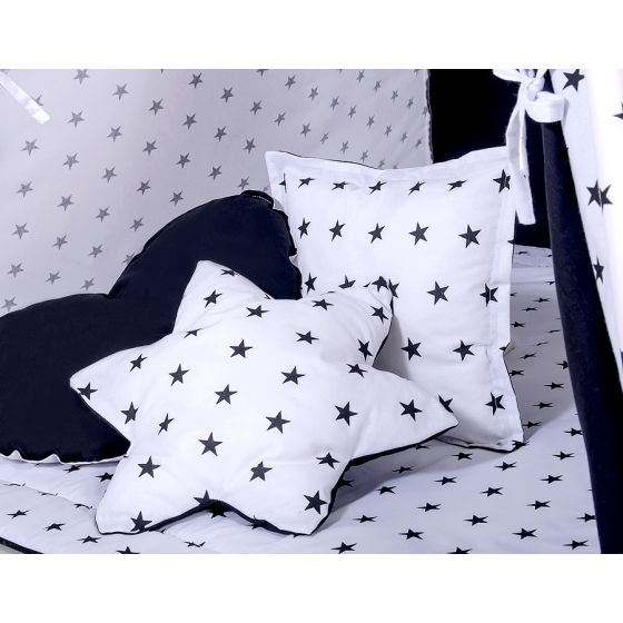 MEGA SET: Kids Teepee tent + playmat + pillows + decorative feathers- Black Stars/black