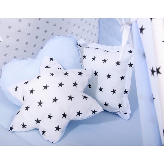 MEGA SET: Kids Teepee tent + playmat + pillows + decorative feathers- Black Stars/blue