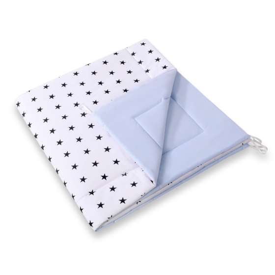 MEGA SET: Kids Teepee tent + playmat + pillows + decorative feathers- Black Stars/blue