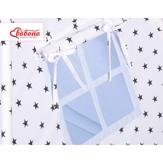 MEGA SET: Kids Teepee tent + playmat + pillows + decorative feathers- Black Stars/blue