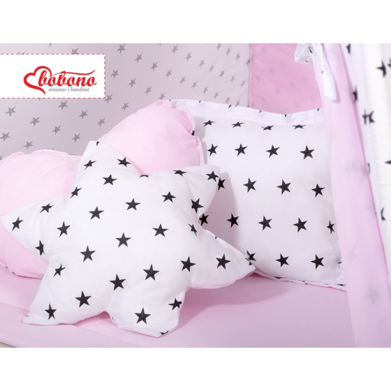 MEGA SET: Kids Teepee tent + playmat + pillows + decorative feathers- Black Stars/pink