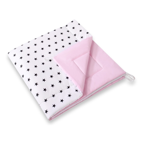 MEGA SET: Kids Teepee tent + playmat + pillows + decorative feathers- Black Stars/pink