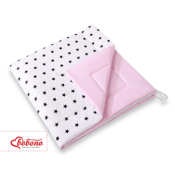 MEGA SET: Kids Teepee tent + playmat + pillows + decorative feathers- Black Stars/pink