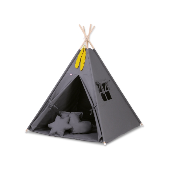 MEGA SET: Kids Teepee tent + playmat + pillows + decorative feathers FREE!- anthracite
