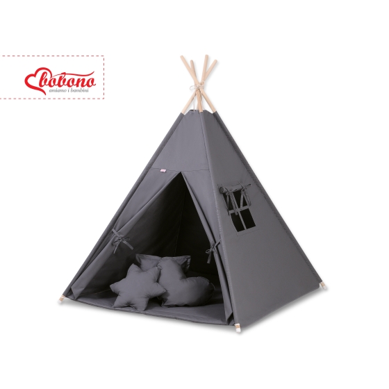 MEGA SET: Kids Teepee tent + playmat + pillows + decorative feathers FREE!- anthracite