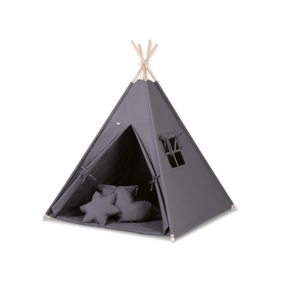 MEGA SET: Kids Teepee tent + playmat + pillows + decorative feathers FREE!- anthracite