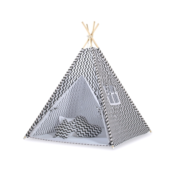 MEGA SET: Kids Teepee tent + playmat + pillows + decorative feathers FREE! - Chevron black