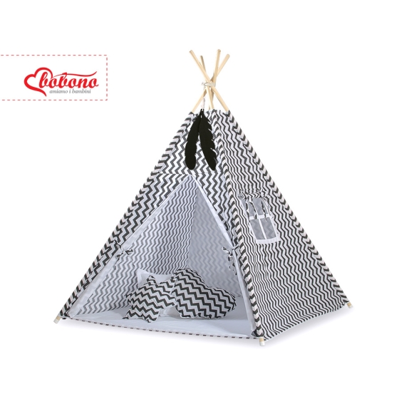 MEGA SET: Kids Teepee tent + playmat + pillows + decorative feathers FREE! - Chevron black