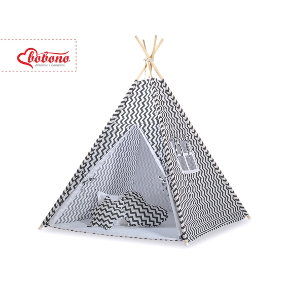 MEGA SET: Kids Teepee tent + playmat + pillows + decorative feathers FREE! - Chevron black