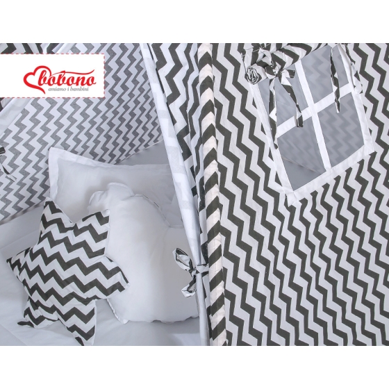 MEGA SET: Kids Teepee tent + playmat + pillows + decorative feathers FREE! - Chevron black