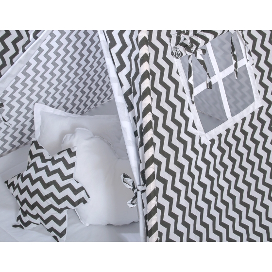 MEGA SET: Kids Teepee tent + playmat + pillows + decorative feathers FREE! - Chevron black