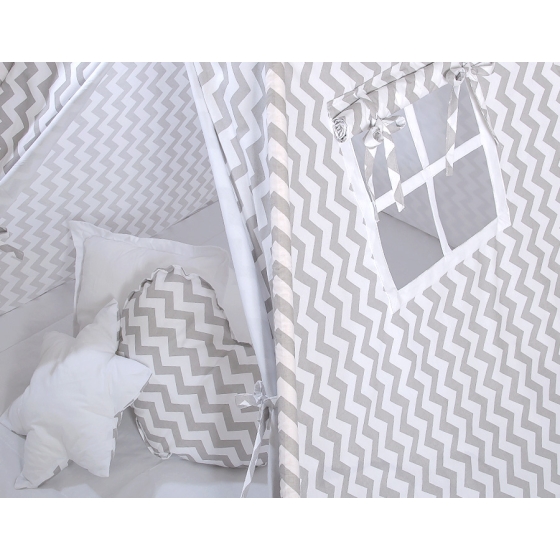 MEGA SET: Kids Teepee tent + playmat + pillows + decorative feathers FREE!- Chevron Gray