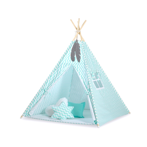 MEGA SET: Kids Teepee tent + playmat + pillows + decorative feathers FREE!- Chevron mint
