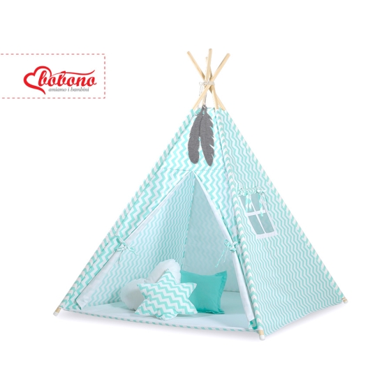 MEGA SET: Kids Teepee tent + playmat + pillows + decorative feathers FREE!- Chevron mint