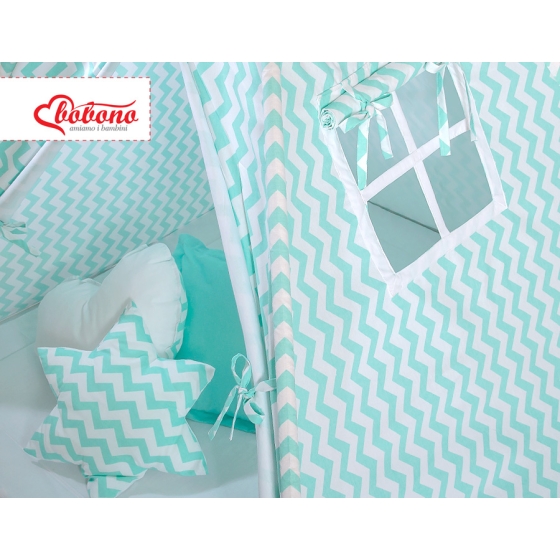 MEGA SET: Kids Teepee tent + playmat + pillows + decorative feathers FREE!- Chevron mint