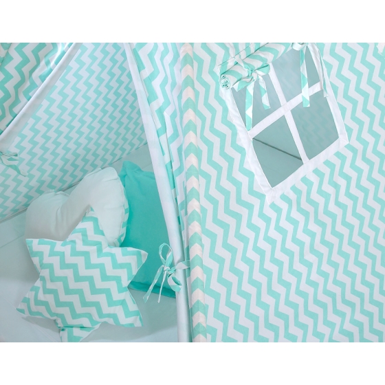 MEGA SET: Kids Teepee tent + playmat + pillows + decorative feathers FREE!- Chevron mint