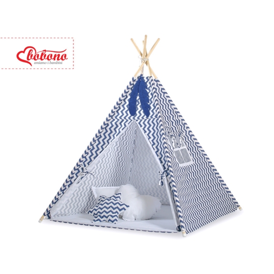 MEGA SET: Kids Teepee tent + playmat + pillows + decorative feathers FREE! - Chevron navy blue