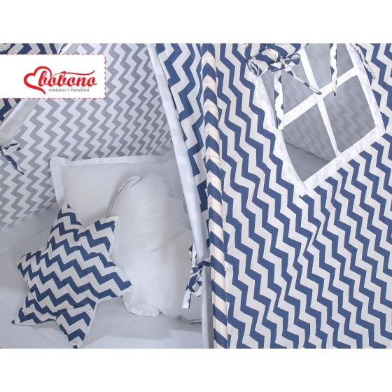 MEGA SET: Kids Teepee tent + playmat + pillows + decorative feathers FREE! - Chevron navy blue