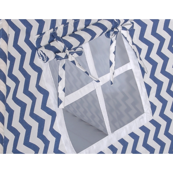 MEGA SET: Kids Teepee tent + playmat + pillows + decorative feathers FREE! - Chevron navy blue