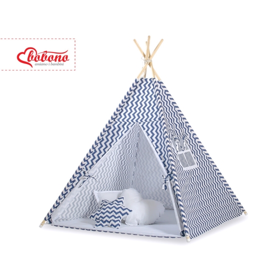 MEGA SET: Kids Teepee tent + playmat + pillows + decorative feathers FREE! - Chevron navy blue
