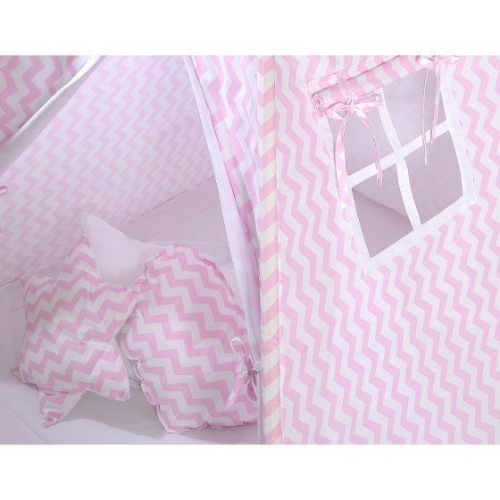 MEGA SET: Kids Teepee tent + playmat + pillows + decorative feathers FREE!- Chevron pink