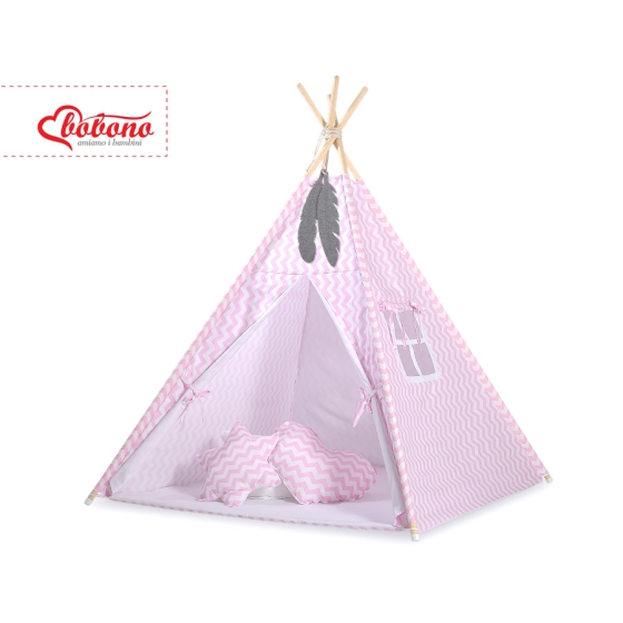 MEGA SET: Kids Teepee tent + playmat + pillows + decorative feathers FREE!- Chevron pink