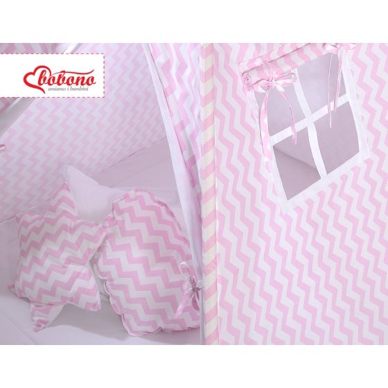 MEGA SET: Kids Teepee tent + playmat + pillows + decorative feathers FREE!- Chevron pink