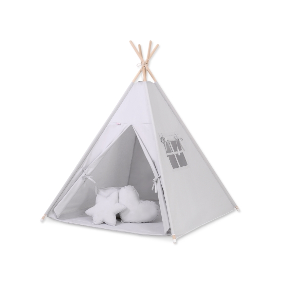 MEGA SET: Kids Teepee tent + playmat + pillows + decorative feathers FREE! - gray