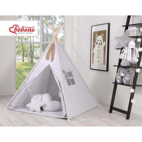 MEGA SET: Kids Teepee tent + playmat + pillows + decorative feathers FREE! - gray