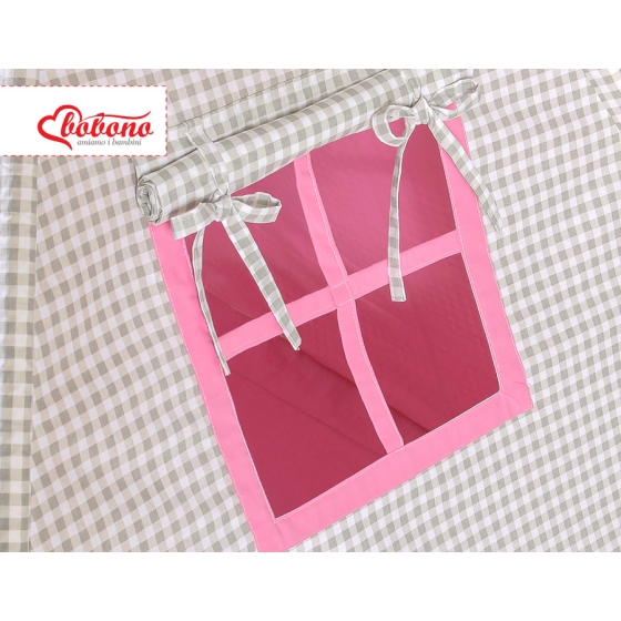 MEGA SET: Kids Teepee tent + playmat + pillows + decorative feathers FREE!- Gray checkered-pink