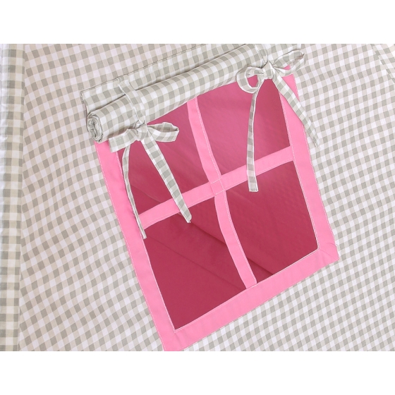 MEGA SET: Kids Teepee tent + playmat + pillows + decorative feathers FREE!- Gray checkered-pink