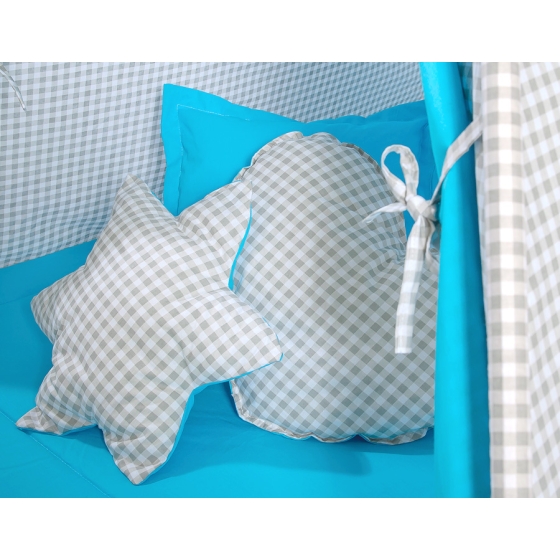 MEGA SET: Kids Teepee tent + playmat + pillows + decorative feathers FREE!- Gray checkered-turquoise