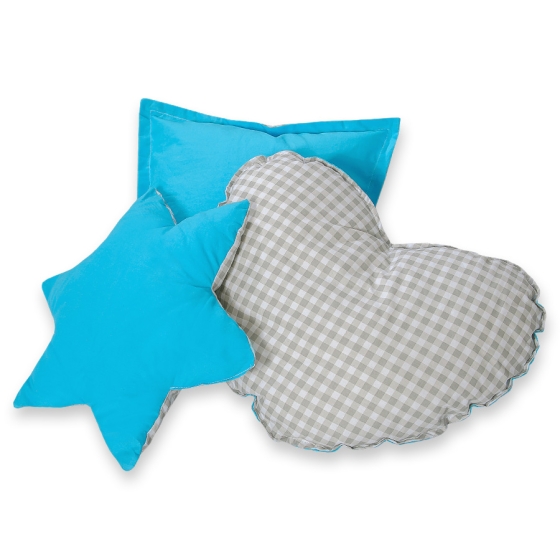 MEGA SET: Kids Teepee tent + playmat + pillows + decorative feathers FREE!- Gray checkered-turquoise
