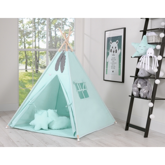 MEGA SET: Kids Teepee tent + playmat + pillows + decorative feathers FREE!- mint