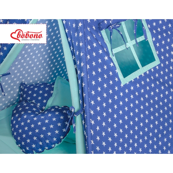 MEGA SET: Kids Teepee tent + playmat + pillows + decorative feathers FREE!- Navy blue stars