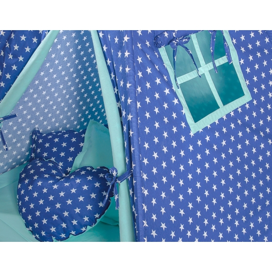 MEGA SET: Kids Teepee tent + playmat + pillows + decorative feathers FREE!- Navy blue stars