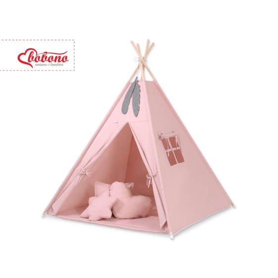 MEGA SET: Kids Teepee tent + playmat + pillows + decorative feathers FREE! - pastel pink
