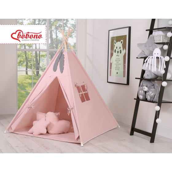 MEGA SET: Kids Teepee tent + playmat + pillows + decorative feathers FREE! - pastel pink