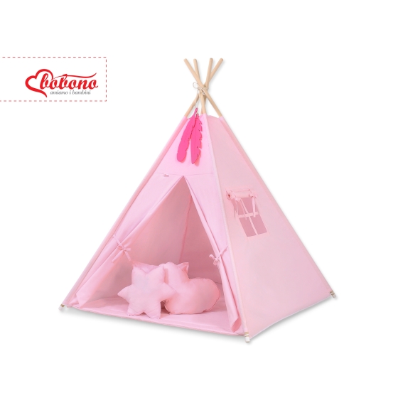 MEGA SET: Kids Teepee tent + playmat + pillows + decorative feathers FREE!- pink
