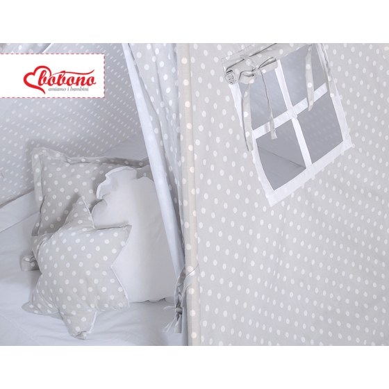 MEGA SET: Kids Teepee tent + playmat + pillows + decorative feathers FREE!- White dots on Gray