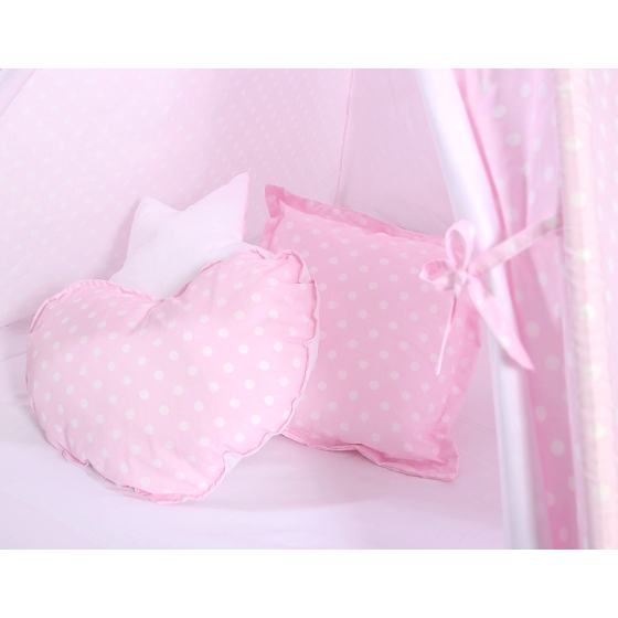 MEGA SET: Kids Teepee tent + playmat + pillows + decorative feathers FREE! - White dots on pink