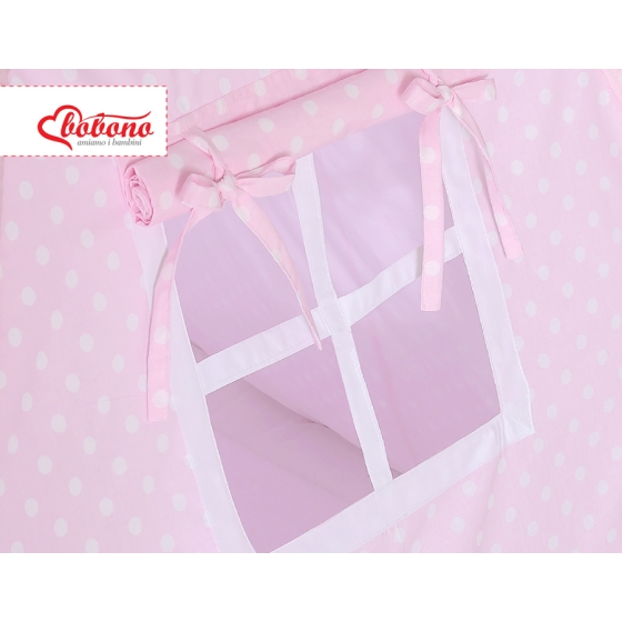 MEGA SET: Kids Teepee tent + playmat + pillows + decorative feathers FREE! - White dots on pink