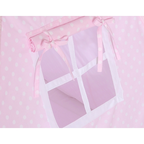MEGA SET: Kids Teepee tent + playmat + pillows + decorative feathers FREE! - White dots on pink
