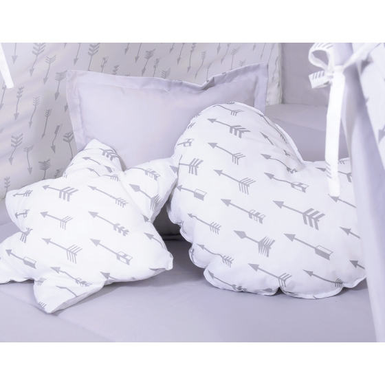 MEGA SET: Kids Teepee tent + playmat + pillows + decorative feathers- Gray arrows