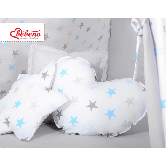 MEGA SET: Kids Teepee tent + playmat + pillows + decorative feathers- Stars blue-Gray/Gray