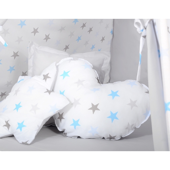 MEGA SET: Kids Teepee tent + playmat + pillows + decorative feathers- Stars blue-Gray/Gray