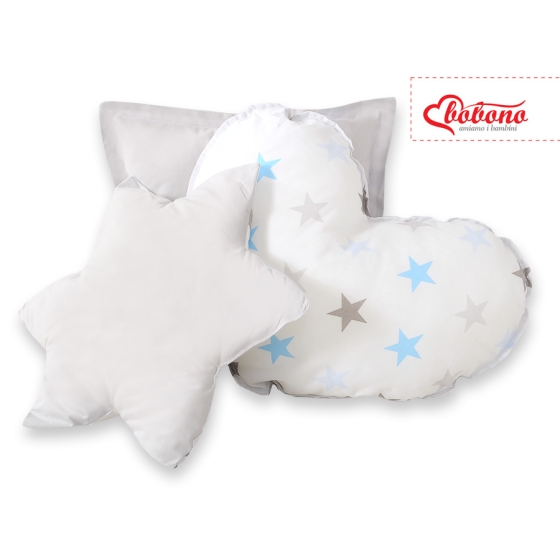 MEGA SET: Kids Teepee tent + playmat + pillows + decorative feathers- Stars blue-Gray/Gray
